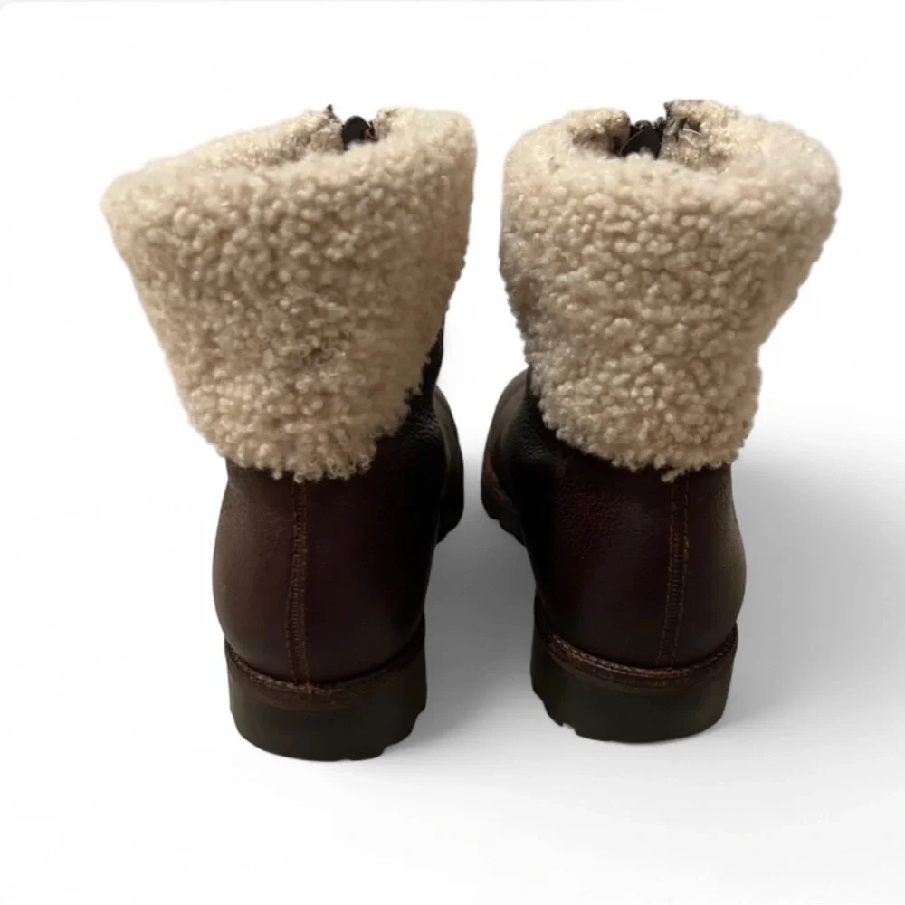 Vtg Cole Haan Shelley Sz 7 Brown Pebbled Leather Fur Lined Front Zip Booties